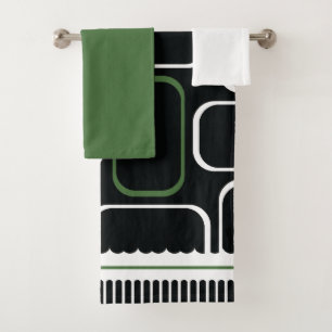 Mydeas Black & White Green Rectangles Bath Towel Set