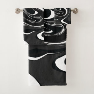 Mydeas   Black & White Grey Marbled Paint Swirl Bath Towel Set