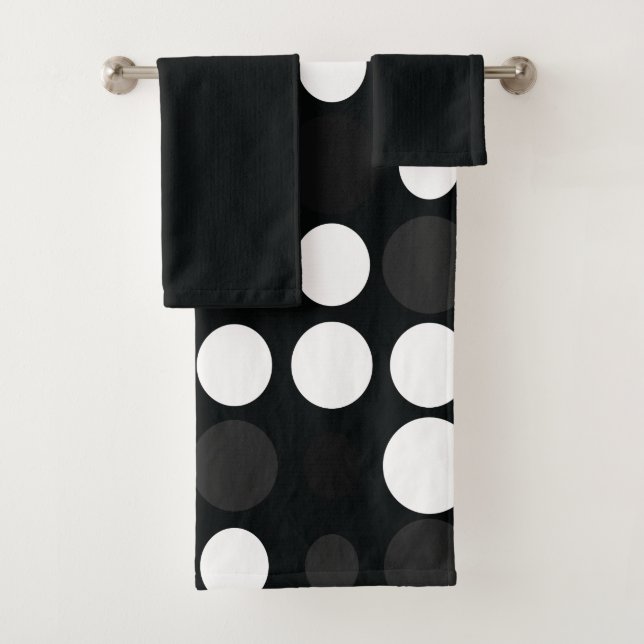 Mydeas | Black & White Grey Retro Dots Bath Towel Set (Insitu)