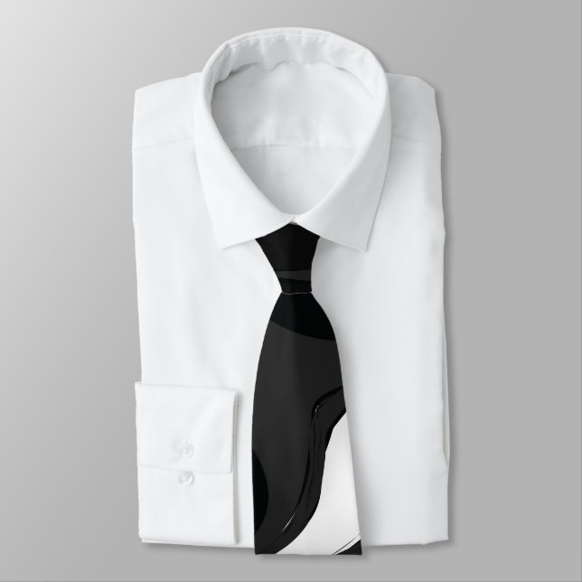 Mydeas | Black & White Grey Wacky Marbled Paint Tie (Tied)