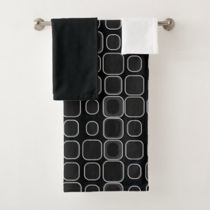 Mydeas Black & White Outline Retro Squares Bath Towel Set
