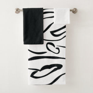 Mydeas   Black & White Thin Painted Lines Bath Towel Set