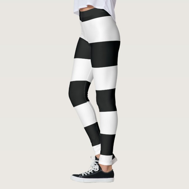 Mydeas | Black & White Wide Stripes Leggings (Left)