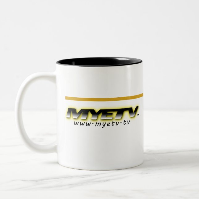 MYETV black and white Goldenrod mug (Left)