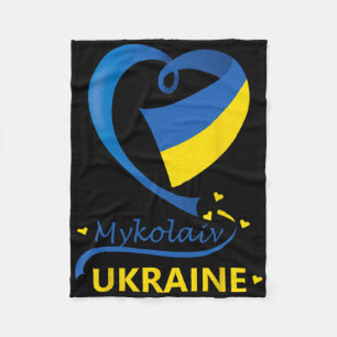 Mykolaiv Ukraine National Flag Heart Emblem Crest Fleece Blanket