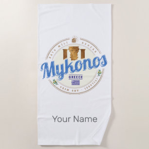 Mykonos Cyclades Islands Greece Vintage Souvenir Beach Towel