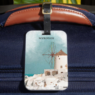 Mykonos Greece Alefkandra Windmill Luggage Tag