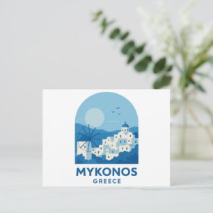 Mykonos Greece Blue Minimalist Travel Art Postcard