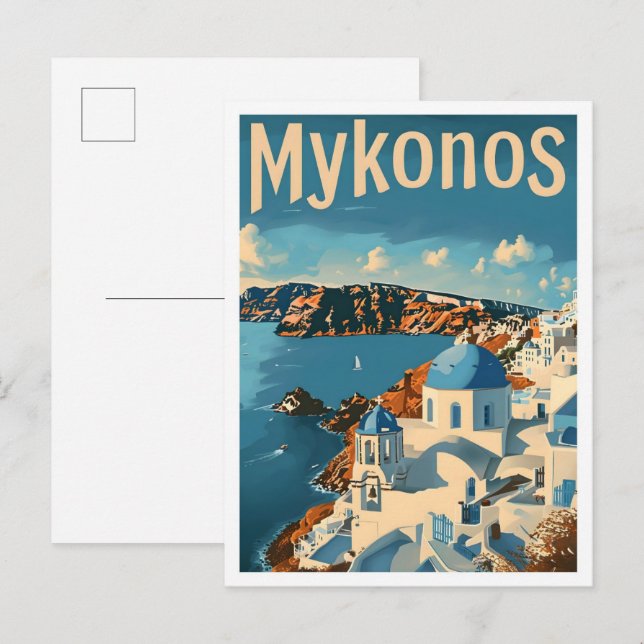 Mykonos Greece Classic Art Retro Vintage Travel Postcard (Front/Back)