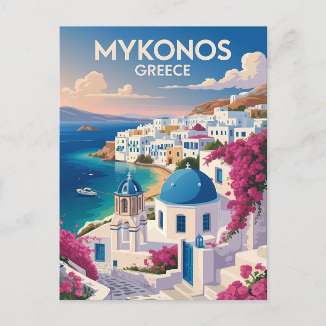 Mykonos Greece Coast Travel Art Vintage Postcard (Front)