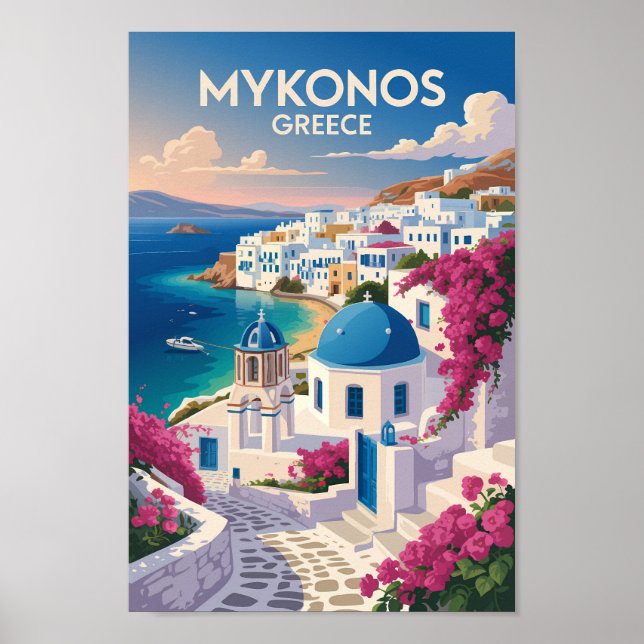 Mykonos Greece Coast Travel Art Vintage Poster (Front)
