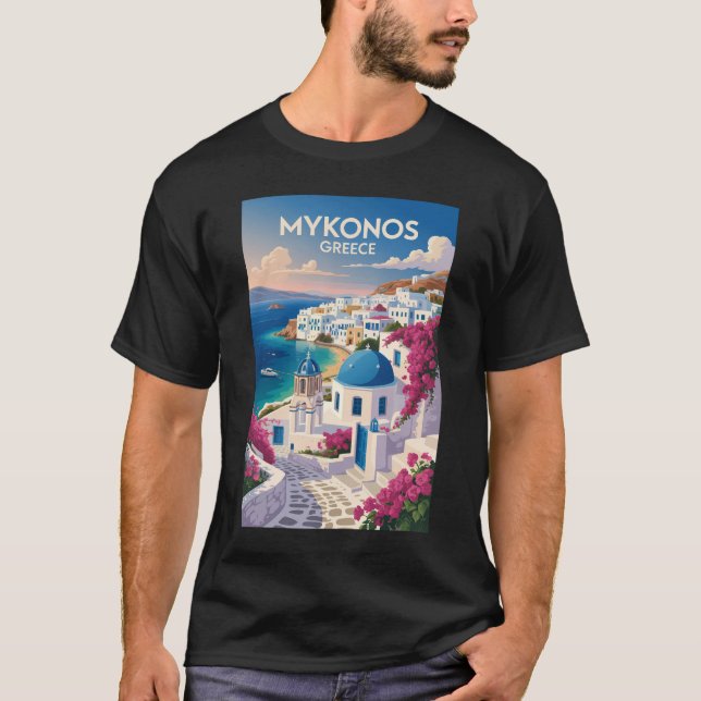Mykonos Greece Coast Travel Art Vintage T-Shirt (Front)