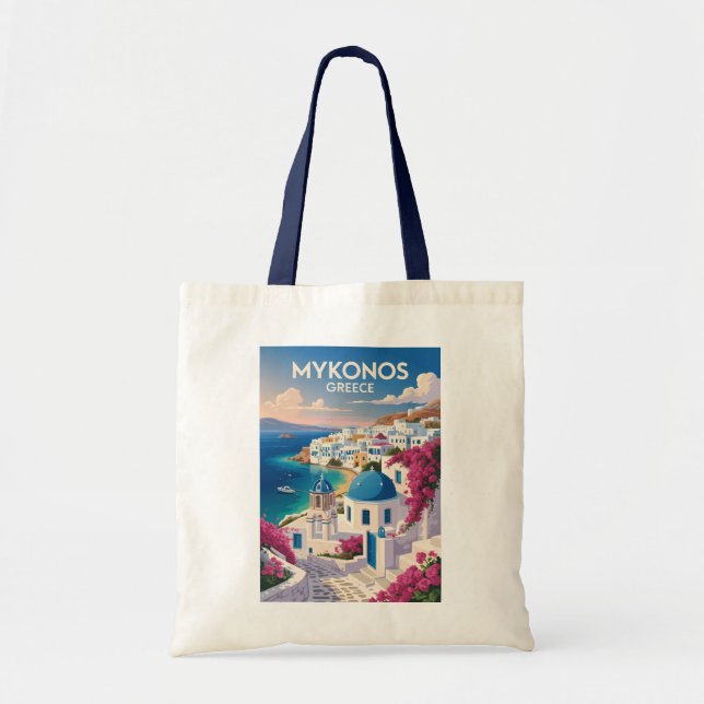 Mykonos Greece Coast Travel Art Vintage Tote Bag (Front)