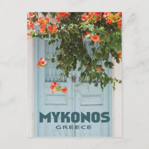 Mykonos Greece Door with Flowers Postcard