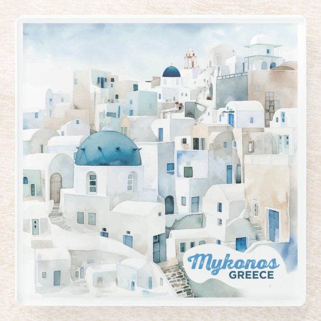 Mykonos Greece Glass Coaster (Front)