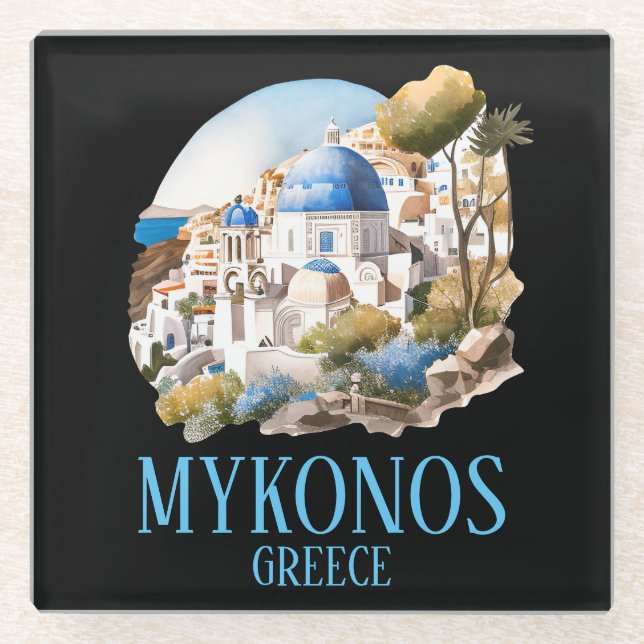 Mykonos Greece Greek Island Vintage Travel Glass Coaster (Front)