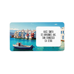 Mykonos Greece Greek Islands boats Label