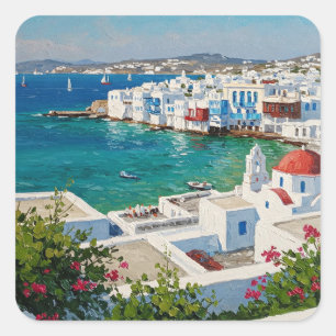Mykonos Greece Greek Islands Little Venice Square Sticker