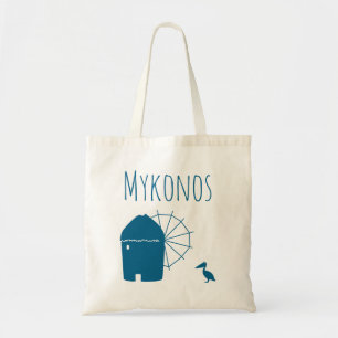 Mykonos, Greece: Iconic Windmill and pelican bird  Tote Bag
