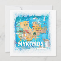Mykonos Greece Illustrated Map with Landmarks