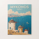 Mykonos Greece Illustration Travel Art Vintage Jigsaw Puzzle<br><div class="desc">Mykonos retro vector travel design. From the scenic windmills to the charming lanes of Little Venice,  Mykonos offers a perfect mix of relaxation,  beauty,  and energy.</div>