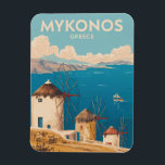 Mykonos Greece Illustration Travel Art Vintage Magnet<br><div class="desc">Mykonos retro vector travel design. From the scenic windmills to the charming lanes of Little Venice,  Mykonos offers a perfect mix of relaxation,  beauty,  and energy.</div>