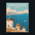 Mykonos Greece Illustration Travel Art Vintage Postcard<br><div class="desc">Mykonos retro vector travel design. From the scenic windmills to the charming lanes of Little Venice,  Mykonos offers a perfect mix of relaxation,  beauty,  and energy.</div>