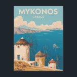 Mykonos Greece Illustration Travel Art Vintage Postcard<br><div class="desc">Mykonos retro vector travel design. From the scenic windmills to the charming lanes of Little Venice,  Mykonos offers a perfect mix of relaxation,  beauty,  and energy.</div>