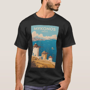 Mykonos Greece Illustration Travel Art Vintage T-Shirt