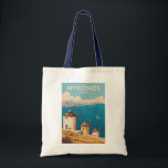 Mykonos Greece Illustration Travel Art Vintage Tote Bag<br><div class="desc">Mykonos retro vector travel design. From the scenic windmills to the charming lanes of Little Venice,  Mykonos offers a perfect mix of relaxation,  beauty,  and energy.</div>