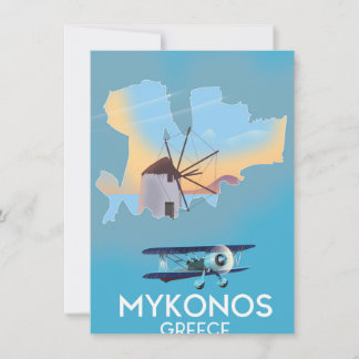 Mykonos Greece Map travel poster Invitation