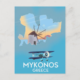 Mykonos Greece Map travel poster Postcard