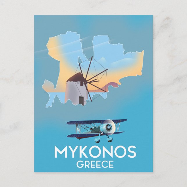 Mykonos Greece Map travel poster Postcard (Front)