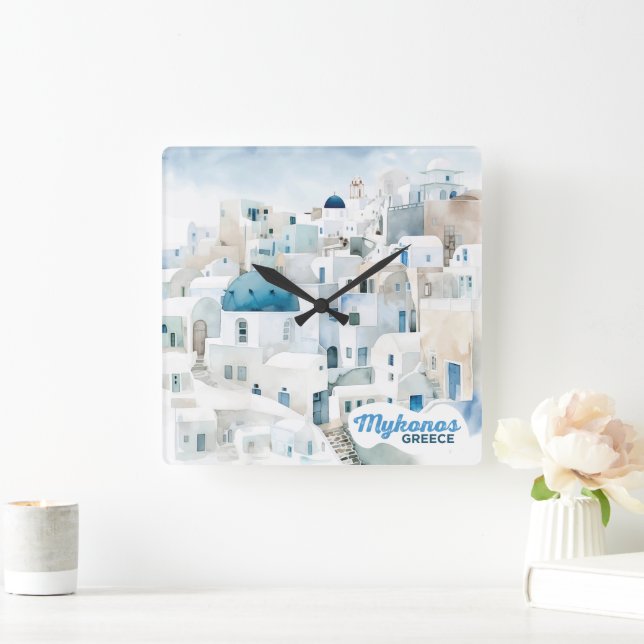 Mykonos Greece Square Wall Clock (Home)