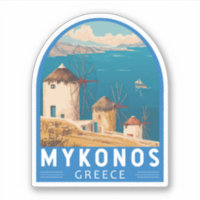Mykonos Greece Travel Art Emblem