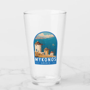 Mykonos Greece Travel Art Emblem Glass