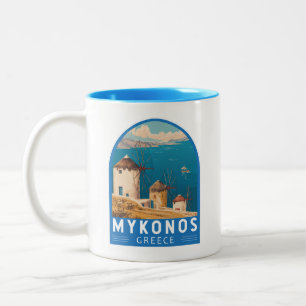 Mykonos Greece Travel Art Emblem Two-Tone Coffee Mug
