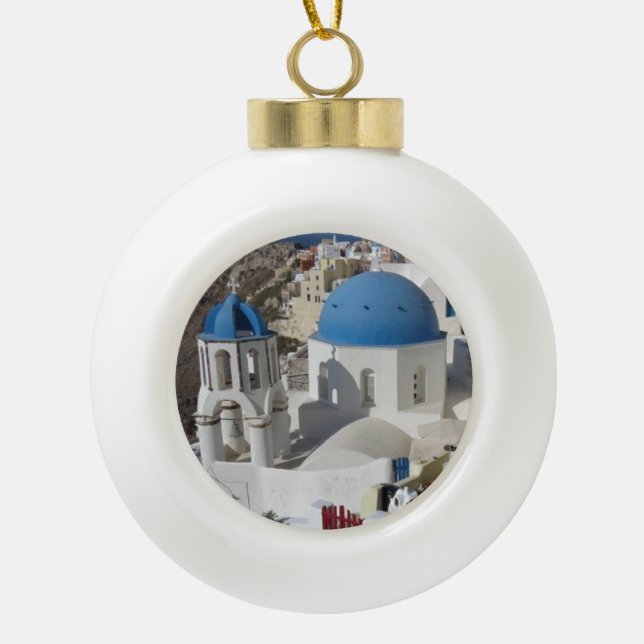 Mykonos Greece Travel Ceramic Ball Christmas Ornament (Front)