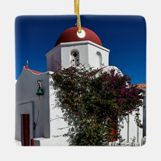 Mykonos Greece Travel - Church Cafe Europe Tourism Ceramic Ornament (Front)