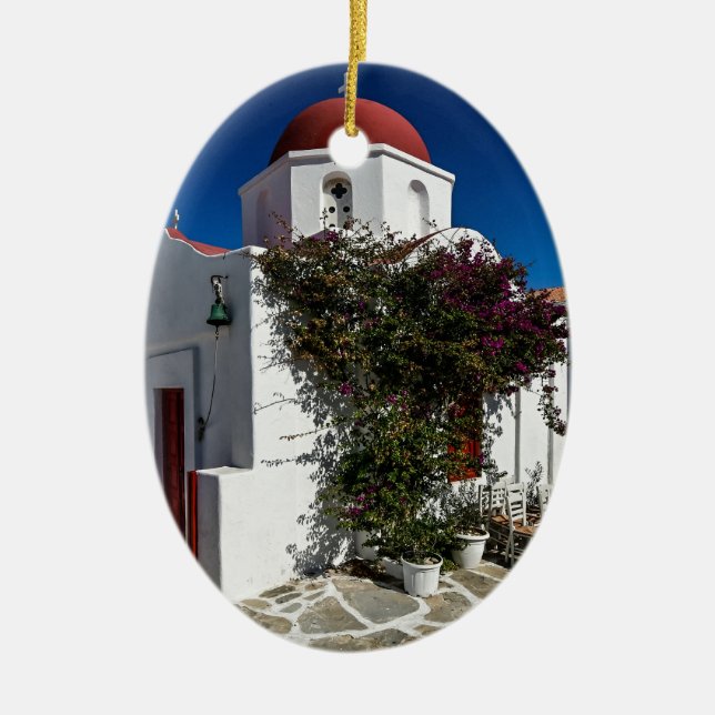 Mykonos Greece Travel - Church Cafe Europe Tourism Ceramic Tree Decoration (Front)