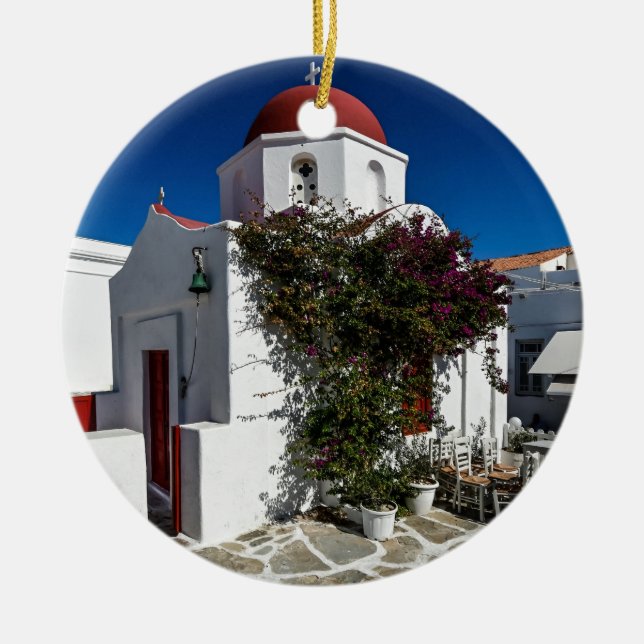 Mykonos Greece Travel - Church Cafe Europe Tourism Ceramic Tree Decoration (Front)