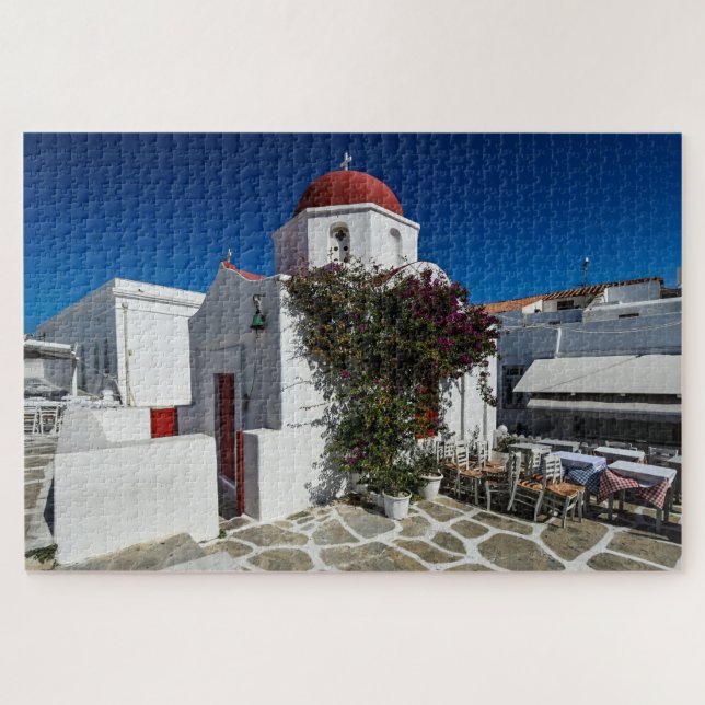 Mykonos Greece Travel - Church Cafe Europe Tourism Jigsaw Puzzle (Horizontal)