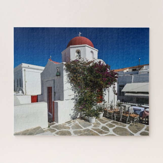 Mykonos Greece Travel - Church Cafe Europe Tourism Jigsaw Puzzle (Horizontal)