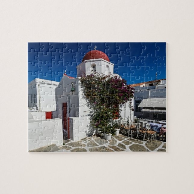 Mykonos Greece Travel - Church Cafe Europe Tourism Jigsaw Puzzle (Horizontal)