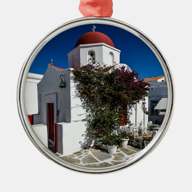 Mykonos Greece Travel - Church Cafe Europe Tourism Metal Tree Decoration (Front)