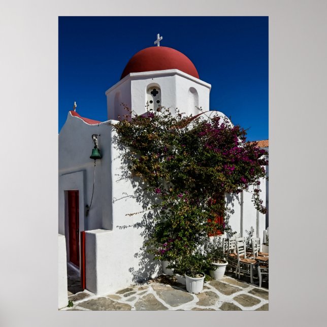 Mykonos Greece Travel - Church Cafe Europe Tourism Poster (Front)