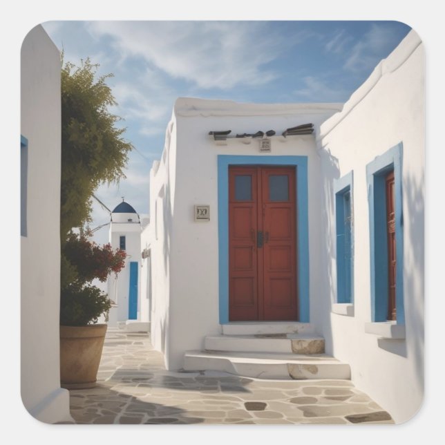 Mykonos Greece Travel Postcard Square Sticker (Front)