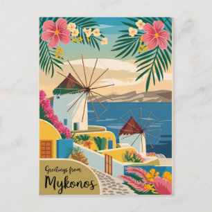 Mykonos Greece Vintage  Postcard