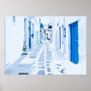 MyKonos Greece Watercolor Digital Painting Poster