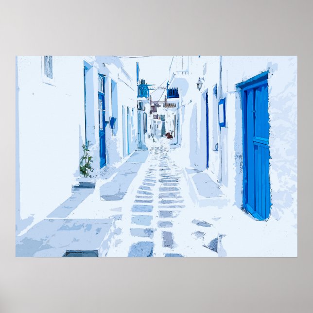 MyKonos Greece Watercolor Digital Painting Poster (Front)